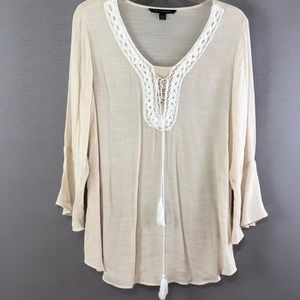 Zac & Rachel Peasant Top. Cream with Lace! SZ L/G